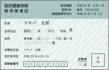 健康保険証カードタイプ（表面に住所記載欄があるもの）