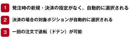 発注時の新規・決済の指定がなく、自動的に選択される